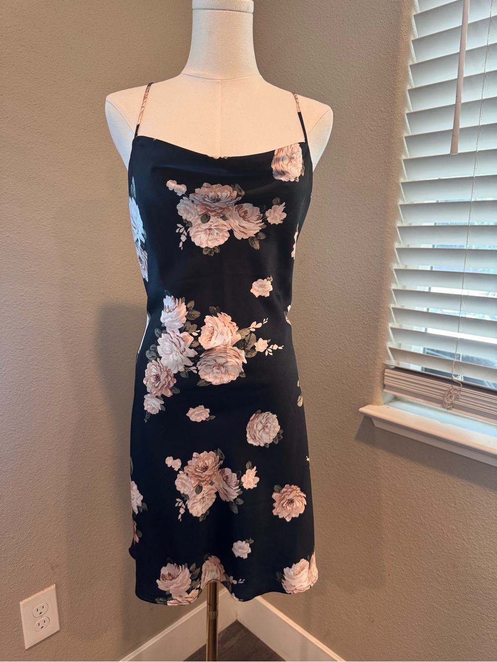 Abercrombie & Fitch Floral Slip Dress in Black with Blush Roses